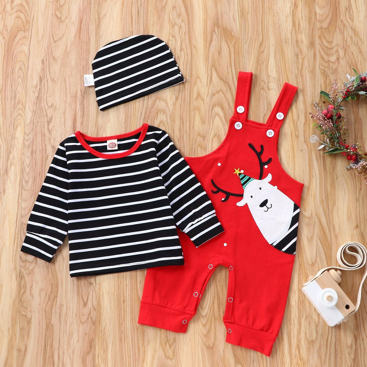 Baby Christmas Dress Long Sleeve Striped Elk Suit - PrettyKid