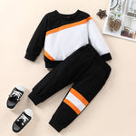 Toddler Boys' Solid Stripe Crew Neck Long Sleeve Sportswear - PrettyKid