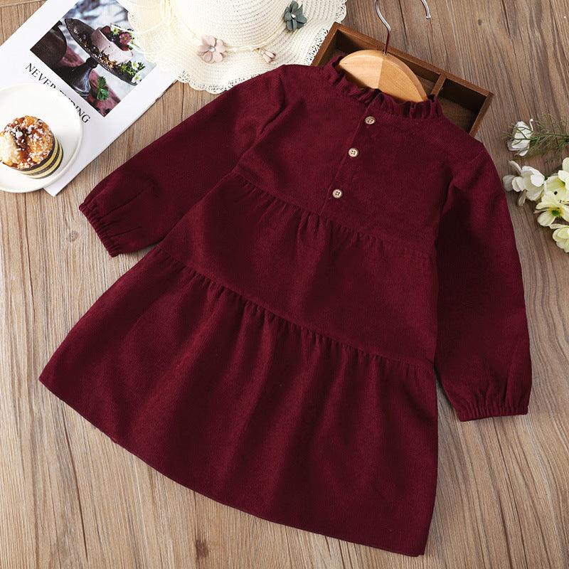 Toddler Kids Girls Solid Color Long Sleeve Embroidered Dress - PrettyKid