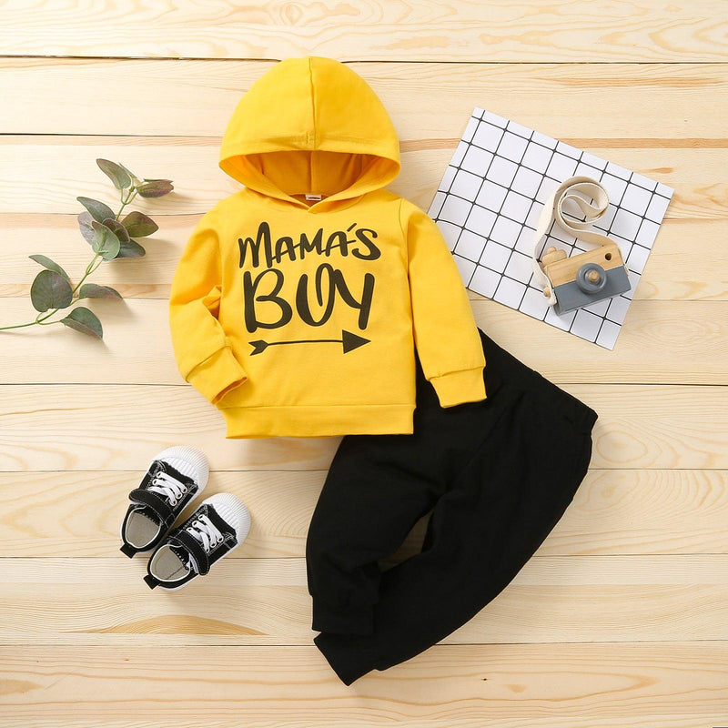 Toddler Kids Boys Letter Printed Solid Color Long Sleeve Hoodie Set - PrettyKid