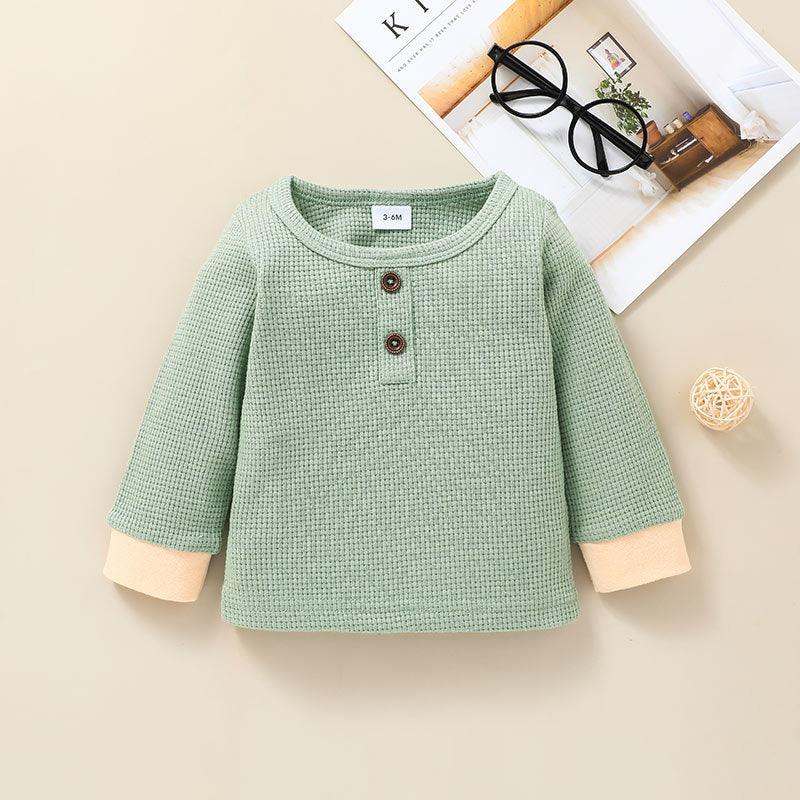 Toddler Boys Girls Solid Contrast Long Sleeve Knit Two Piece Set - PrettyKid