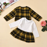 Toddler Kids Girls' Plaid Long Sleeve Coat Dress Two Piece Set - PrettyKid