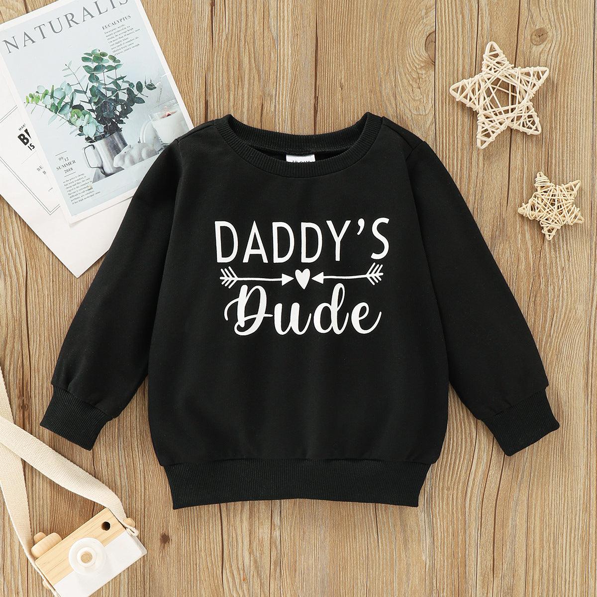 Toddler Kids Girls Solid Color Letter Print Long Sleeve Round Neck Tops - PrettyKid