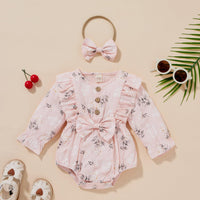 Baby Girls' Long Sleeved Floral Printed Cotton Jacquard Jumpsuit - PrettyKid