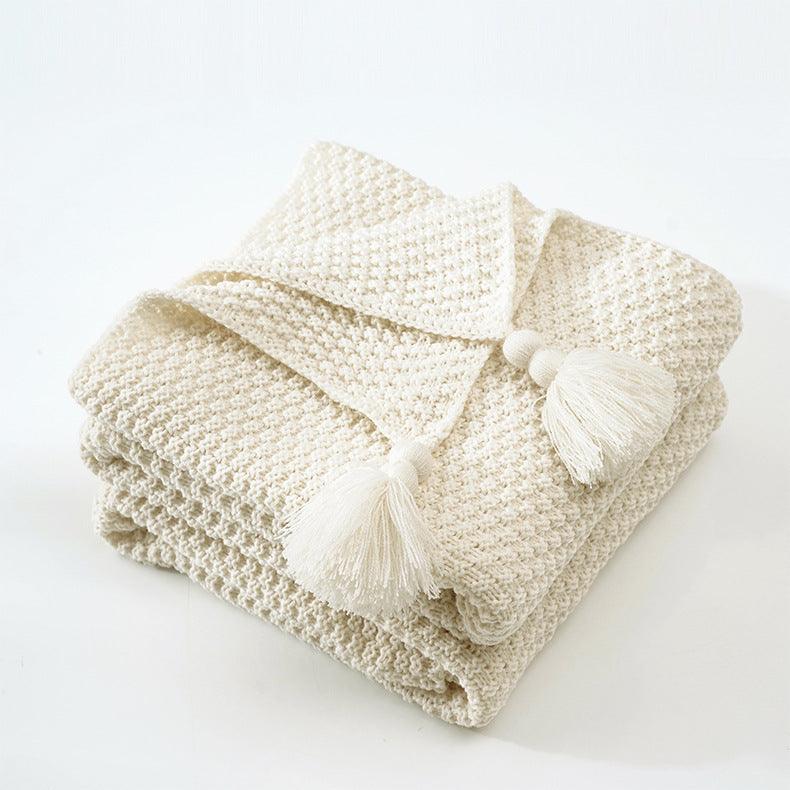 Baby Solid Color Tassel Knitted Wool Blanket - PrettyKid