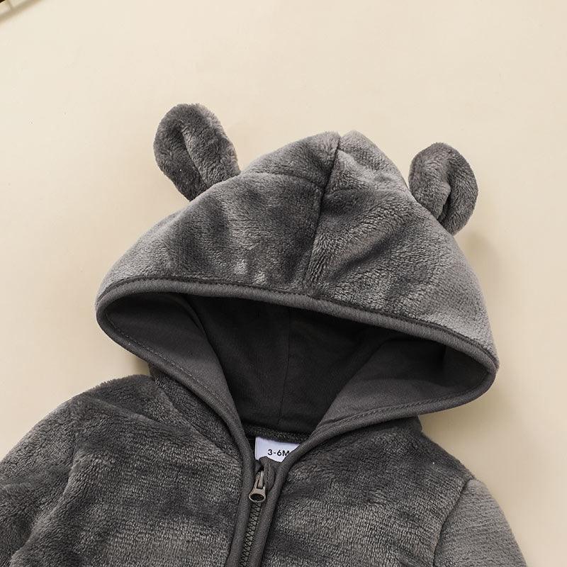 Toddler Boys Girls Solid Cartoon Fluffy Hooded Zipper Set - PrettyKid