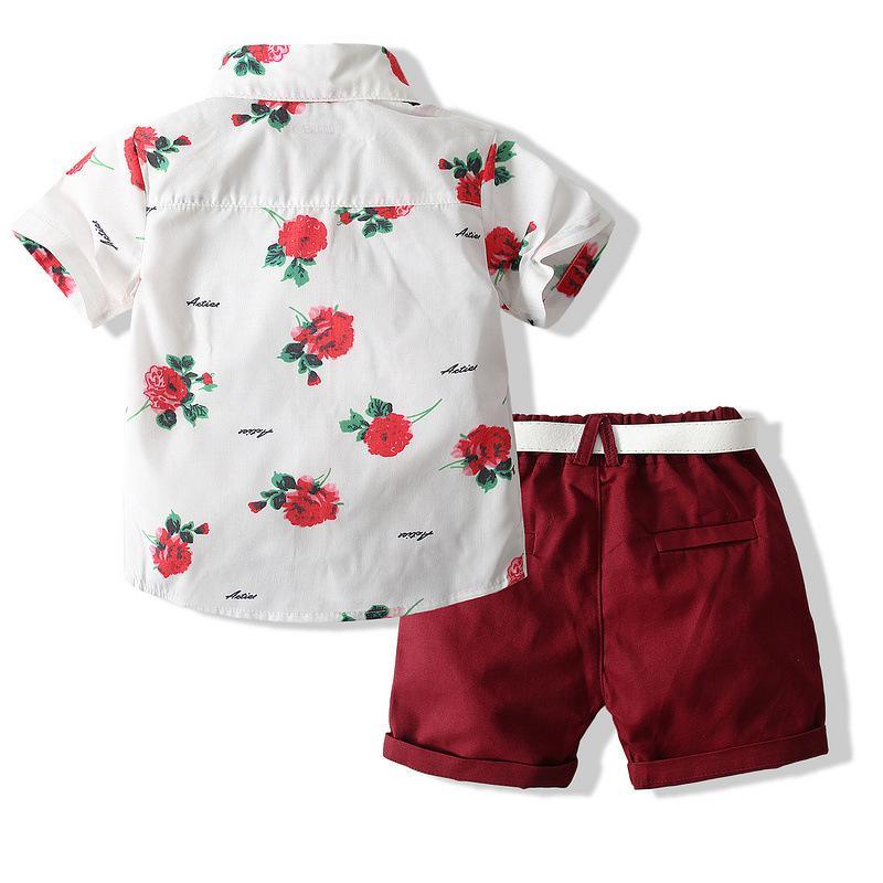 Short-Sleeved Rose Shirt Shorts Suit - PrettyKid