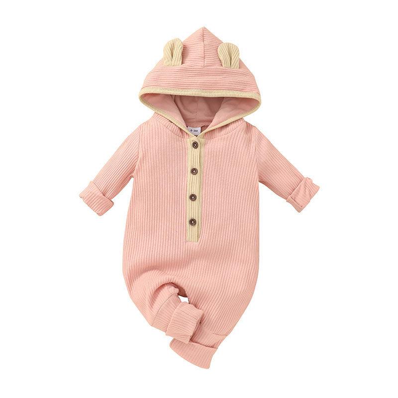 Baby Boys Girls Solid Color Long Sleeved Knitted Hooded Jumpsuit Creeper - PrettyKid