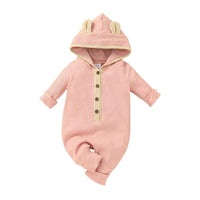 Baby Boys Girls Solid Color Long Sleeved Knitted Hooded Jumpsuit Creeper - PrettyKid