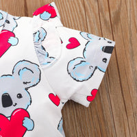 Toddler Boys Girls Cartoon Koala Love Printed Top Denim Strap Bow Pants Set - PrettyKid