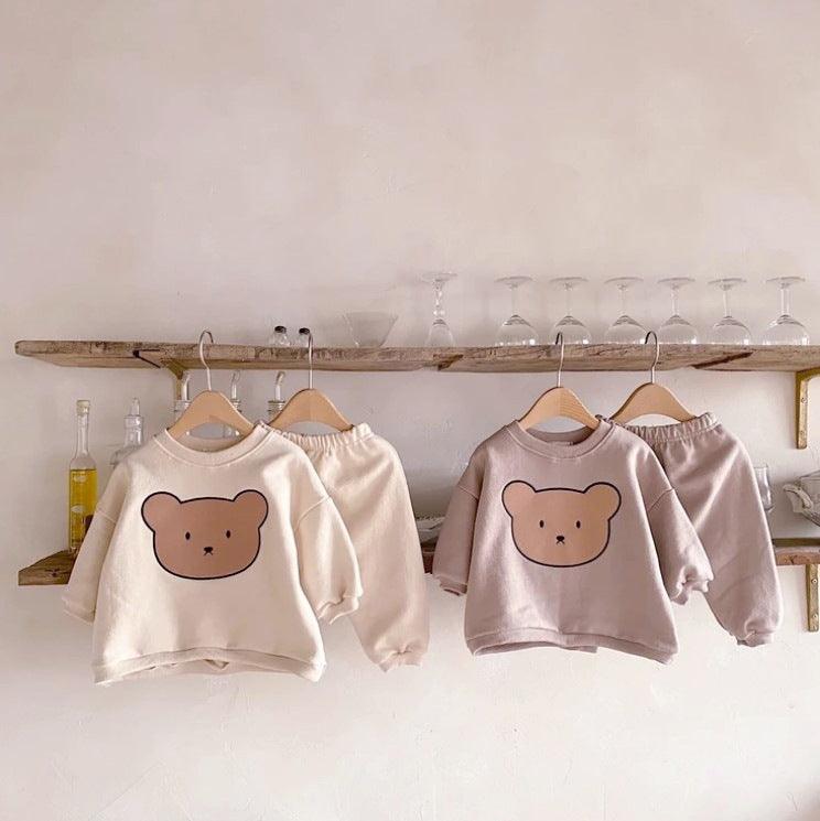 Toddler Boys Girls Cartoon Bear Print Casual Sweatshirt Set - PrettyKid