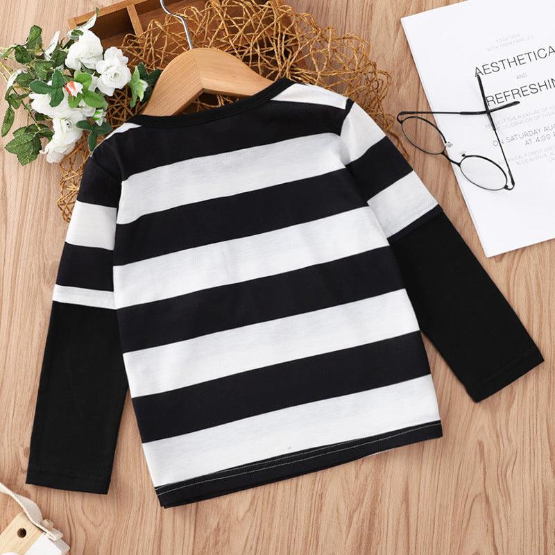 Toddler Kids Boys Black and White Stripe Long Sleeve T-shirt - PrettyKid