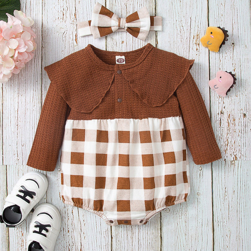 Baby Girls Plaid Printed Long Sleeve Triangle Jumpsuit - PrettyKid