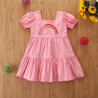 Girl embroidered princess dress Rainbow Short Sleeves in Bulk Wholesale - PrettyKid