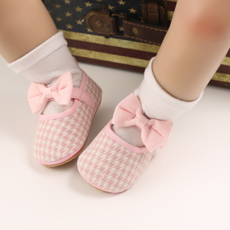 Baby Girls Plaid Bow Child Soft Rubber Sole Non-slip Baby Shoes - PrettyKid