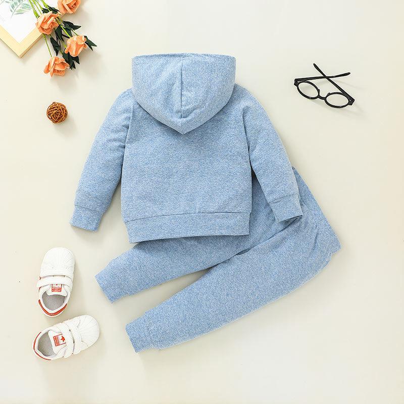 Toddler Kids Boys Solid Color Long Sleeved Hoodie Pants Set - PrettyKid