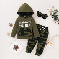 Toddler Kids Girls Solid Letter Printed Long Sleeve Top Camouflage Pants Set - PrettyKid