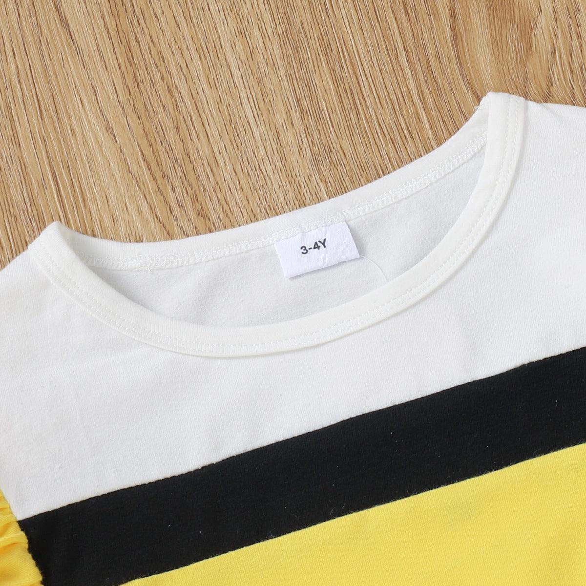 Toddler Kids Girls Solid Color Long Sleeve Ruffle Color Blocking Blouse - PrettyKid