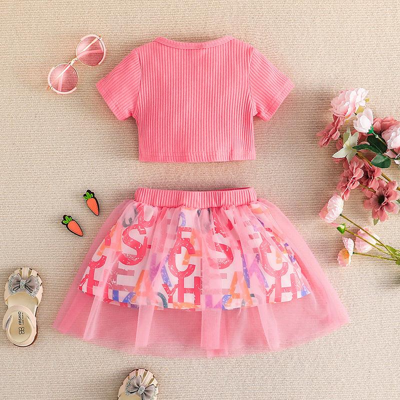 Foreign Trade INS Baby and Child's Solid Color T-shirt+skirt Two-piece Set - PrettyKid