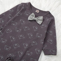 Baby Boys Grey Bow Neckline Long Sleeve Jumpsuit - PrettyKid