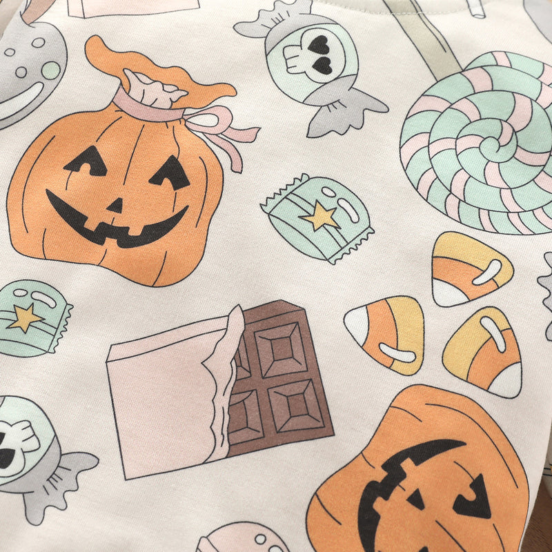Baby Boys Halloween Cartoon Print Long Sleeve Jumpsuit - PrettyKid