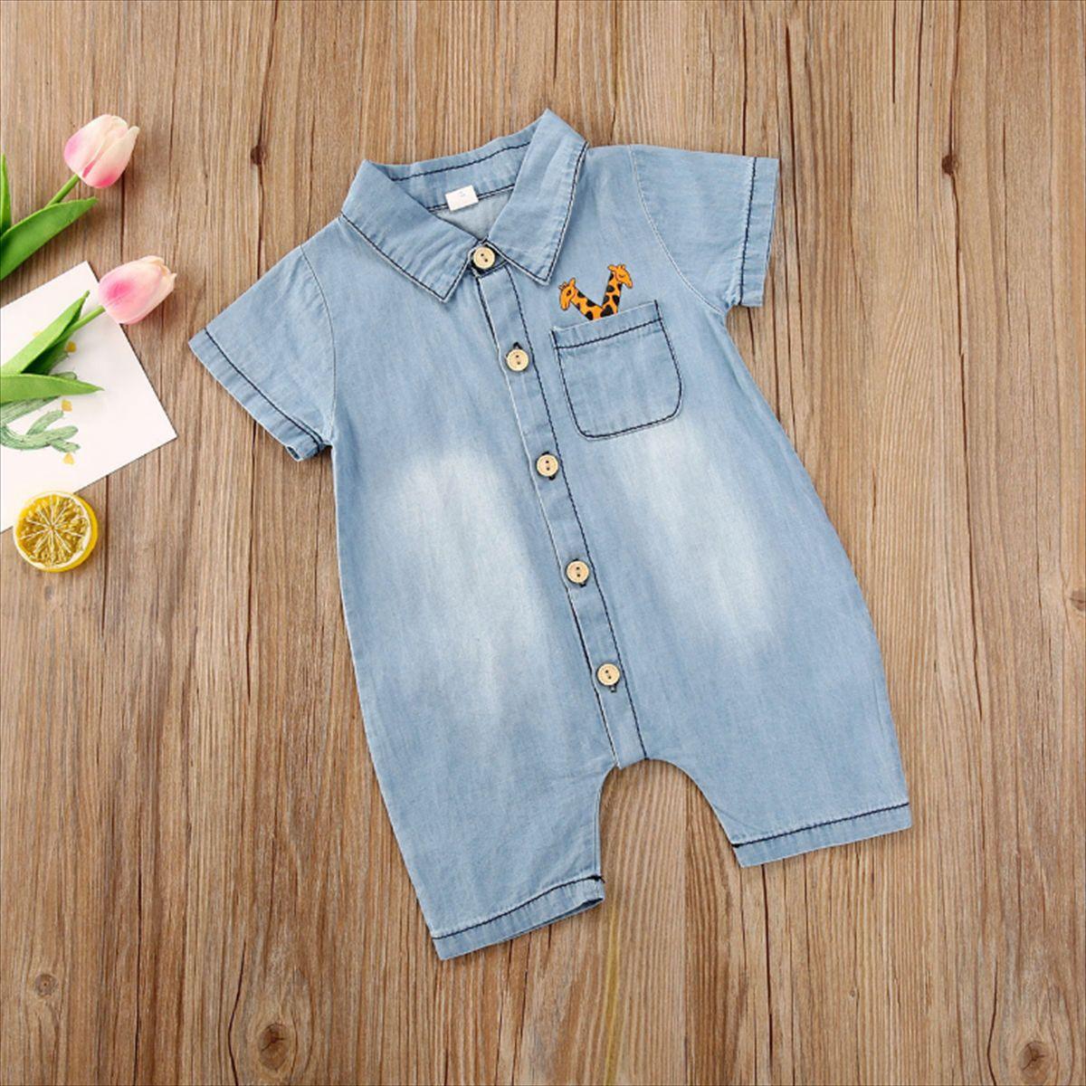 Boys' Denim Short Sleeve Single Breasted Jumpsuit - PrettyKid