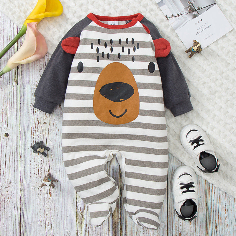 Baby Boys Dog Stripe Print Wrap Jumpsuit - PrettyKid