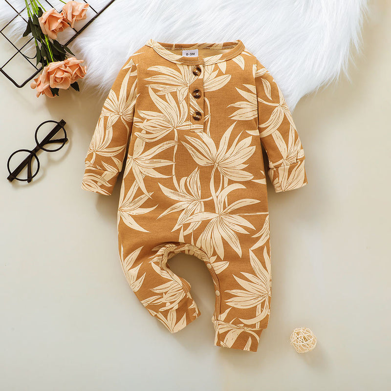 Baby Plant Printed Long Sleeve Jumpsuit - PrettyKid