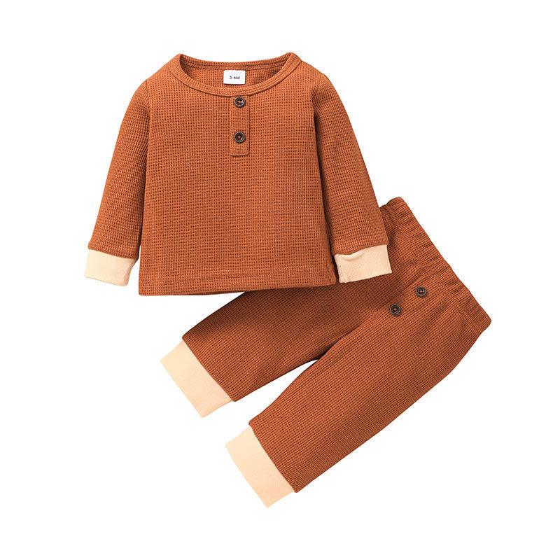 Toddler Boys Girls Solid Contrast Long Sleeve Knit Two Piece Set - PrettyKid