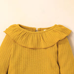 Baby Girls Solid Color Long Sleeve One-piece Dress Flower Print Suspender Skirt Set - PrettyKid