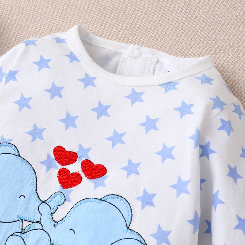 Baby Boys Girls Contrast Cartoon Elephant Print Long Sleeve Jumpsuit Valentine's Day Dress - PrettyKid