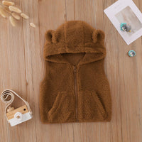 Baby Boys Girls Brown Hooded Eared Vest - PrettyKid