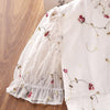 Girls Solid Lace Stand Collar Floral Print Short Sleeve Mesh Stitched Dress - PrettyKid