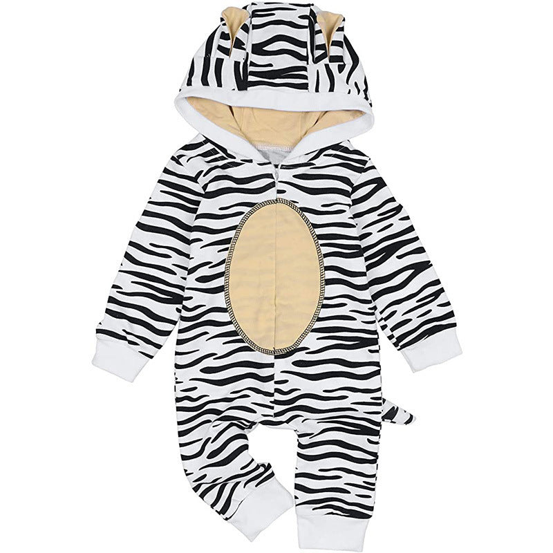 Baby Boys Girls Cartoon Tiger Styling Striped Print Cute Hooded Long Sleeved Jumpsuit - PrettyKid