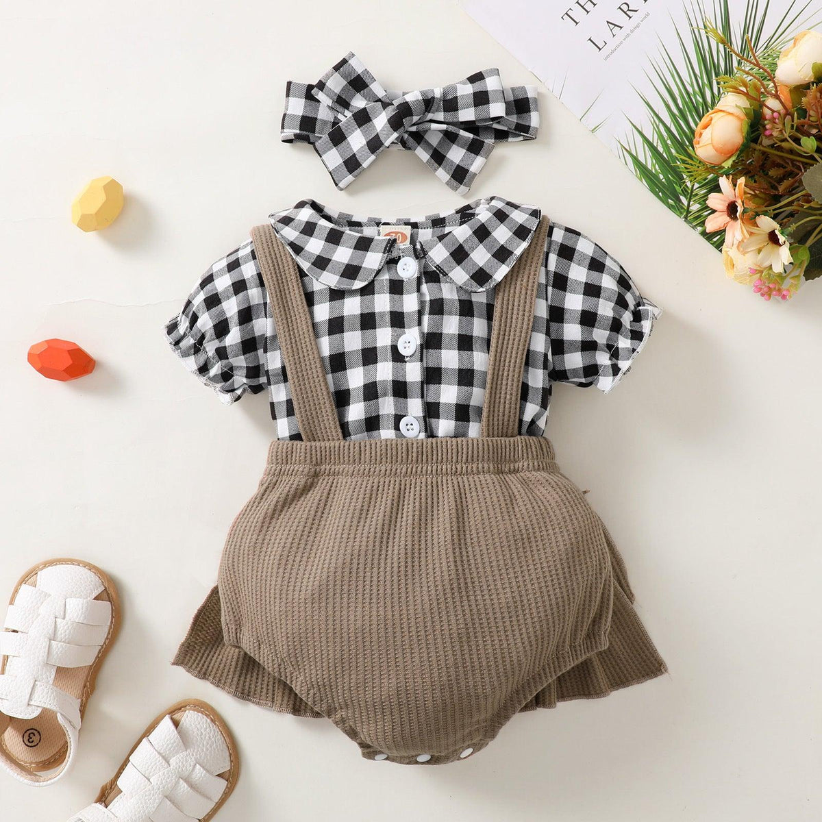 Infant and Young Children's Short-sleeved Shirt+shorts+headband Three-piece Set