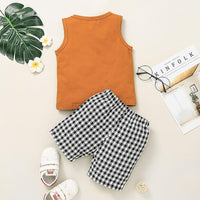 Toddler Kids Boys Solid Sleeveless Vest Plaid Printed Shorts Set - PrettyKid