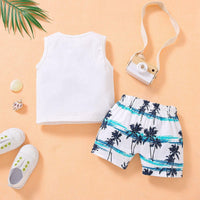 Toddler Kids Boys Summer Letter Vest Coconut Print Shorts Set - PrettyKid