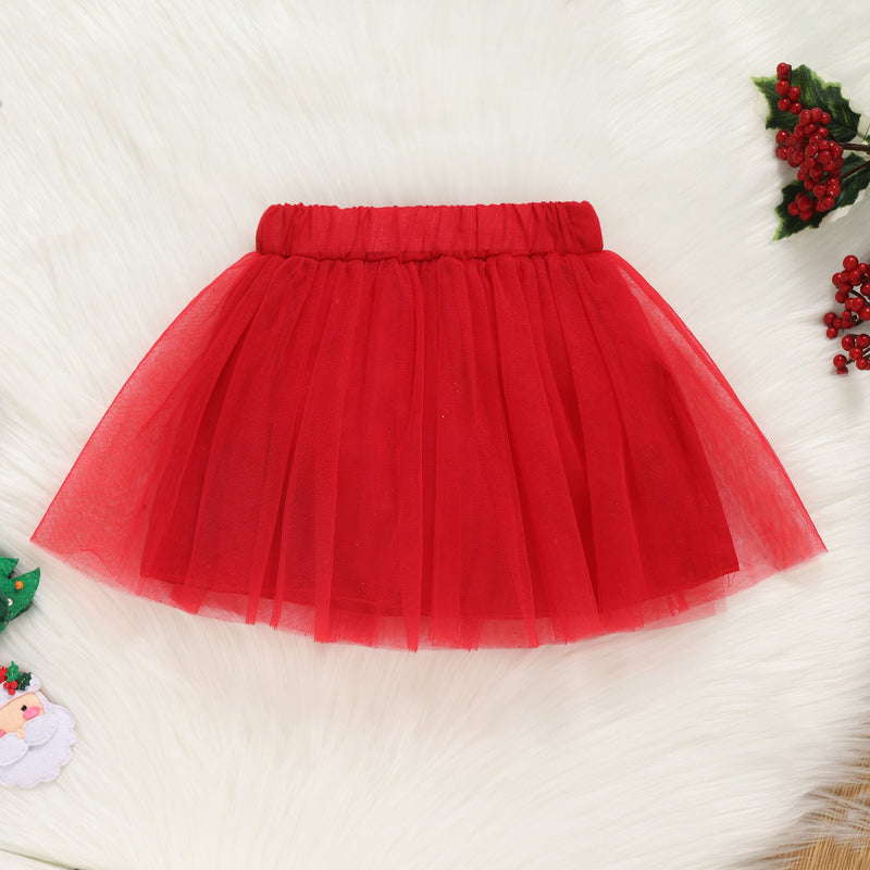 Baby Girls Christmas Deer Long Sleeve One-piece Dress Mesh Skirt Set - PrettyKid