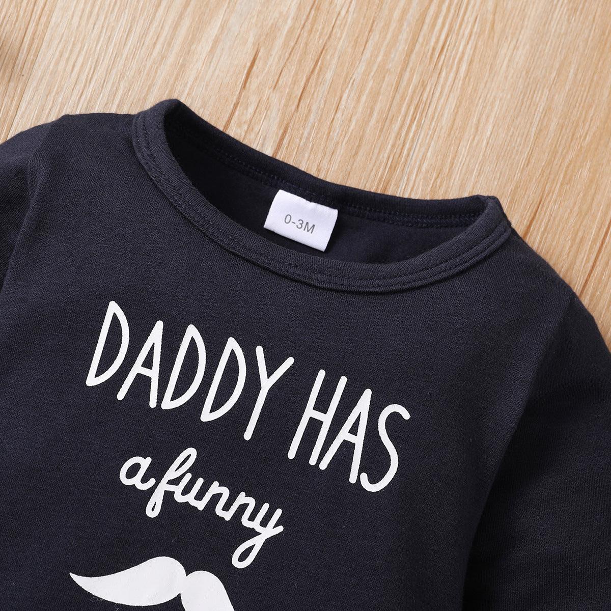 Baby Boys Solid Letter Cartoon Moustache Printed Long Sleeve Jumpsuit Hat Set - PrettyKid