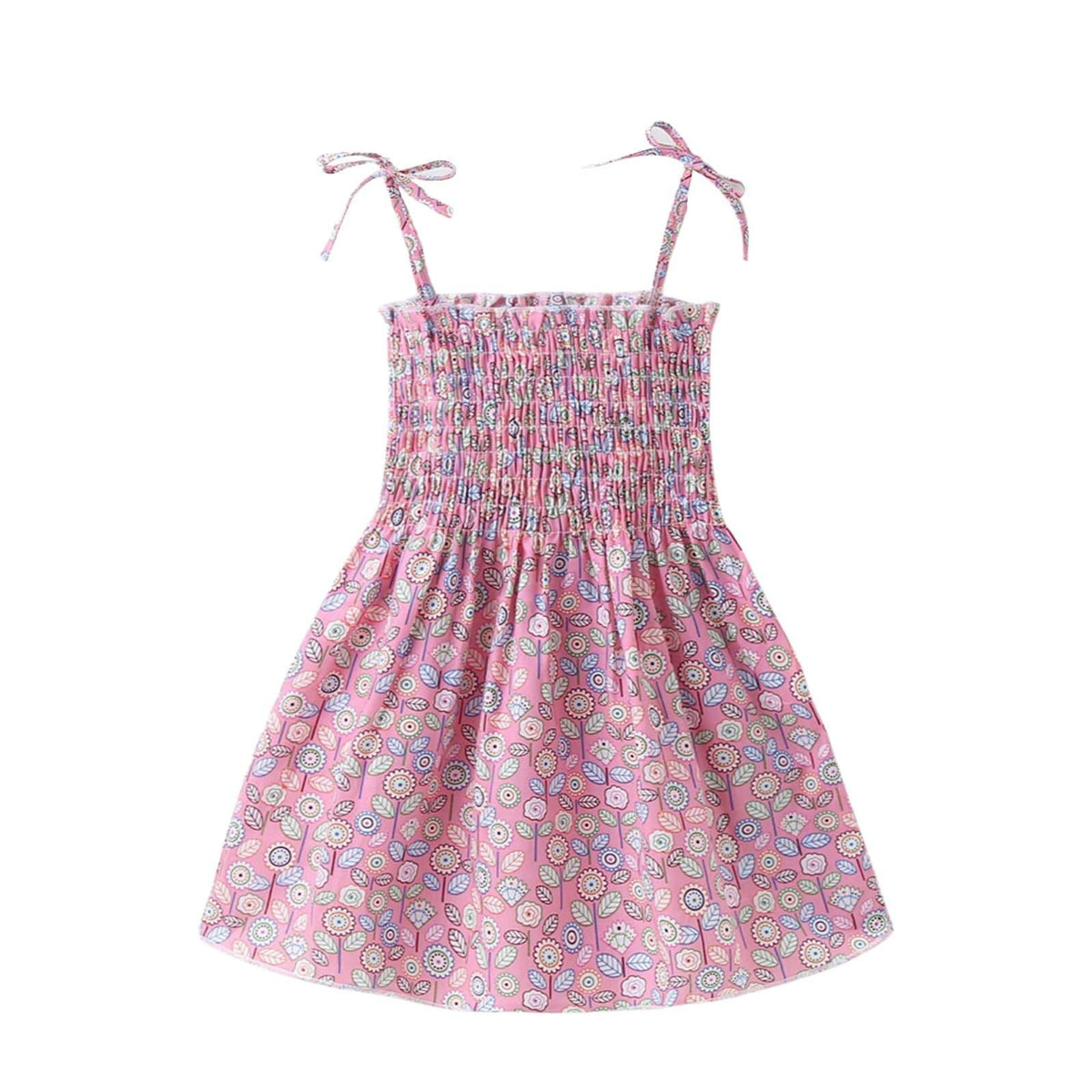 Summer toddler kids girls' sleeveless print drawstring dress - PrettyKid