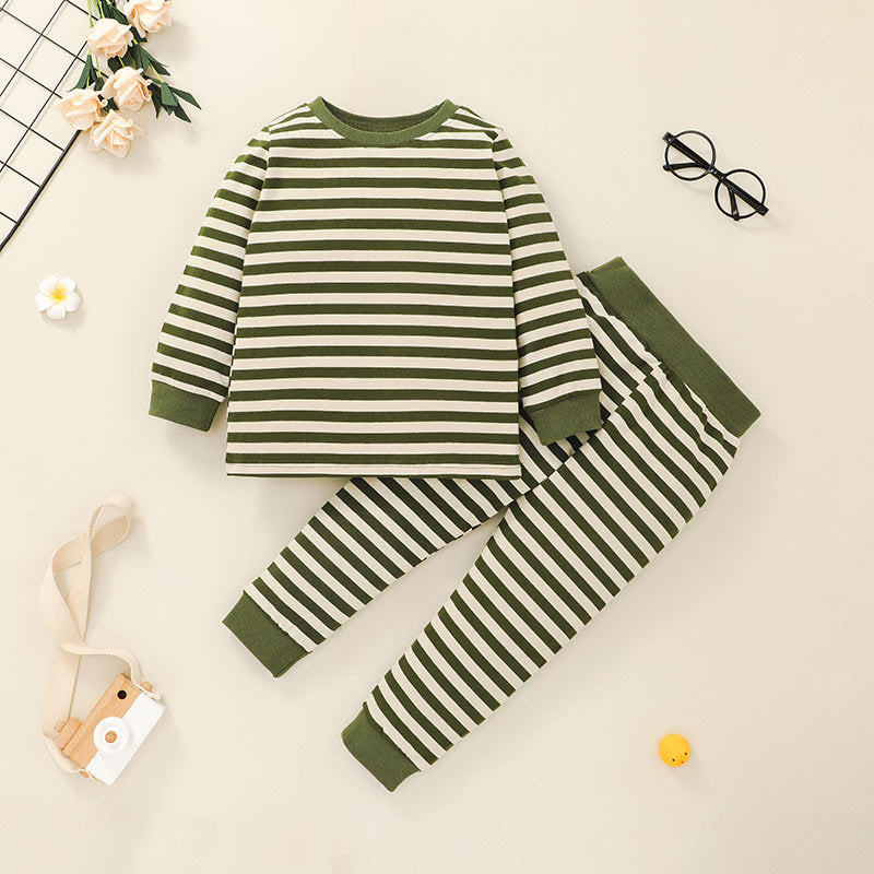 Toddler Girls Green Striped Long Sleeve Suit - PrettyKid