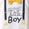 Baby Boys Little Gentleman Super Little Boy Letter Printed Short Sleeve Jumpsuit - PrettyKid