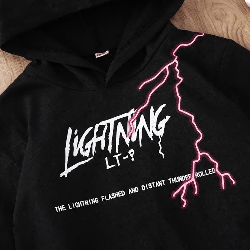 Children Boys Solid Lightning Print Hoodie - PrettyKid