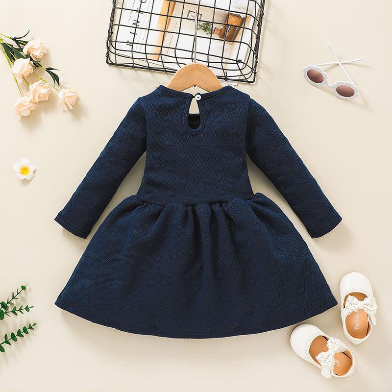 Toddler Kids Girls Solid Long Sleeve Casual Dress - PrettyKid