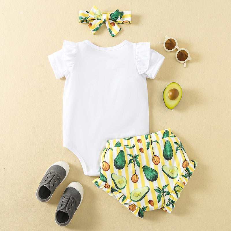 2022 Girls' Harem Suit Spring Avocado Print Flying Sleeve Jumpsuit Children's Clothing - PrettyKid