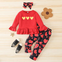 Toddler Kids Girl Solid Letter Long Sleeve Top Love Printed Pants Valentine's Day Set - PrettyKid