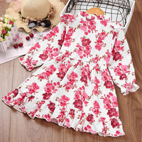 Children Girls Floral Print Long Sleeve Dress - PrettyKid