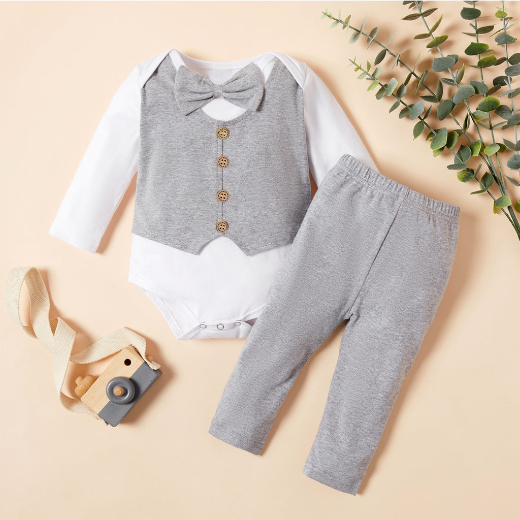 Baby Boys Solid Color Jumpsuit Vest Trousers Gentleman Suit - PrettyKid