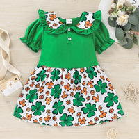 Toddler Kids Girls Green Clover Printing Lovely Dress - PrettyKid