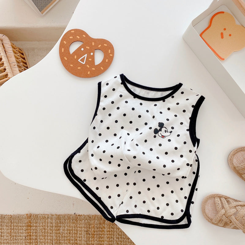 Polka Dot Suit 2022 Summer Female Baby Undershirt Two-piece Boys - PrettyKid